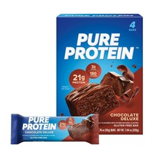 Pure Protein Bars, Chocolate Deluxe 21g Protein Gluten Free 1.76 oz 4 Ct 05/25 