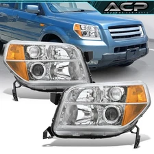 Chrome Housing Amber Corner Clear Lens Projector Headlight Lamps For 06-08 Pilot