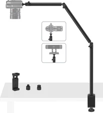 Overhead Camera Desk Mount, Webcam & Microphone Boom Arm with 1/4' 3/8' Black 