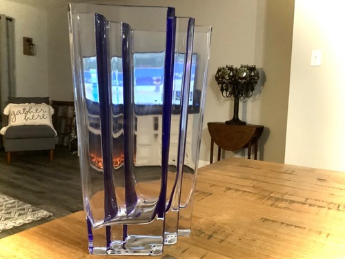 VINTAGE 1960er JUGENDSTIL GLAS SKULPTUR 3D KOBALTBLAU KRISTALL VASE POLEN 11" - Bild 7 von 24