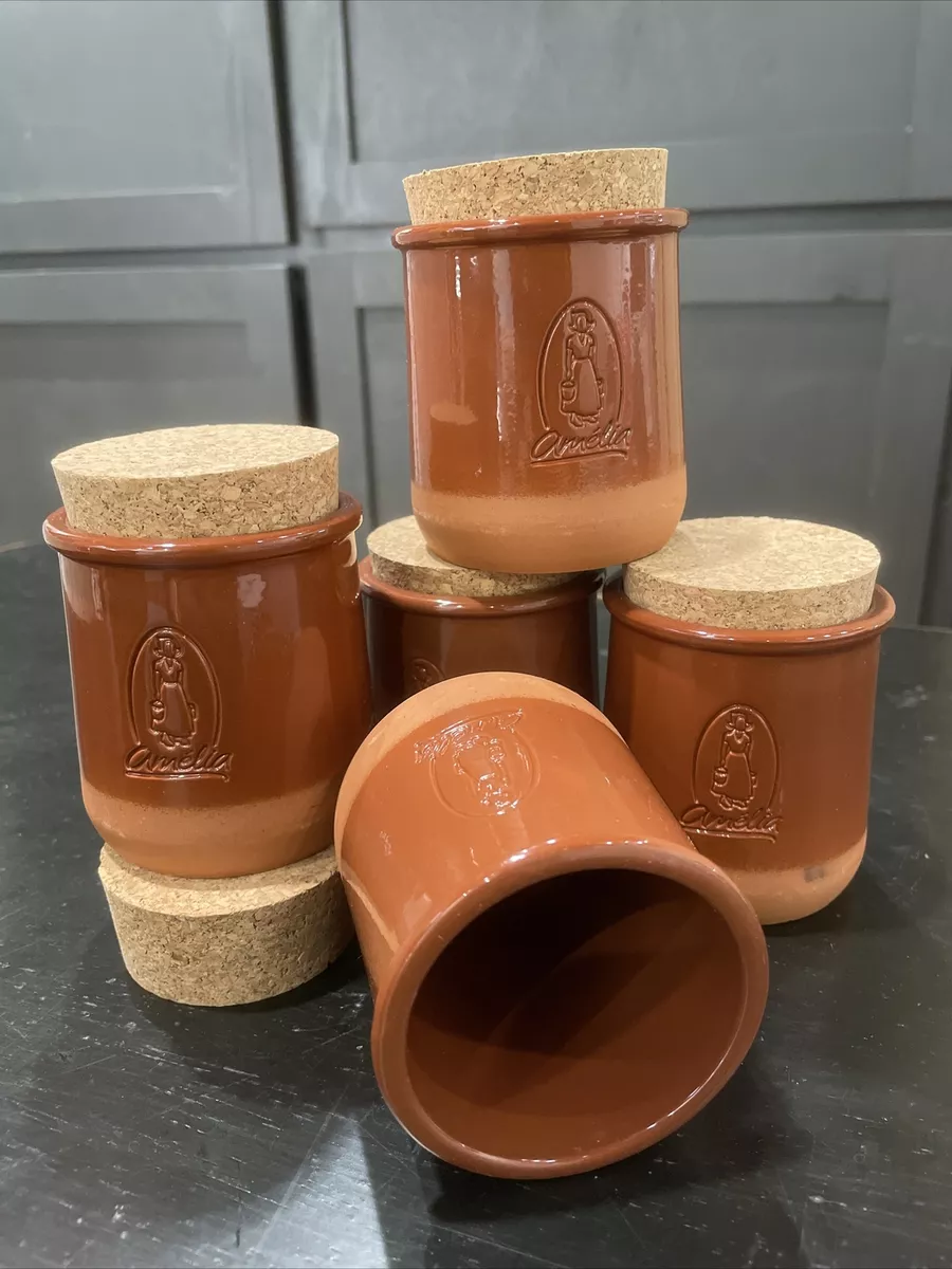 Clay Pottery Glazed Spice Jar Jug Crock w Cork Lid Terra Cotta 3 x 2