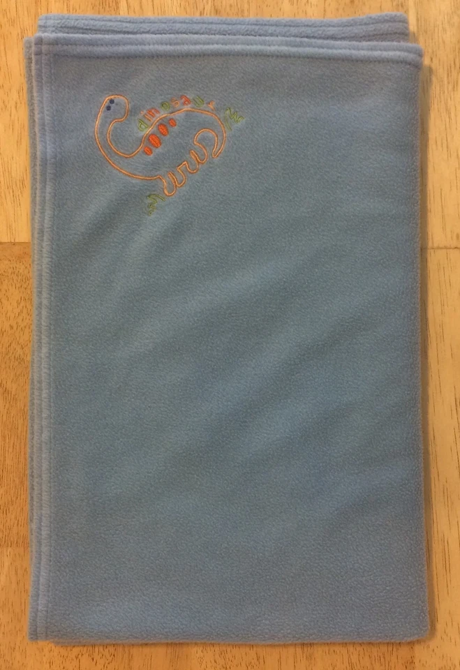 Fisher Price Dinosaur Boys Blue Blanket Fleece Embroidered Orange Brontosaurus - Image 2 of 4