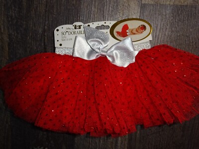 Baby  Girl Ballerina Tutu Skirt   size 0-3 months newborn red sparkle silver bow