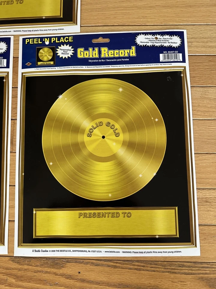 Beistle Peel 'N Place Gold Record 5 Pack No. 55407-GD Decoración Fiesta Cumpleaños Foto 2 de 4