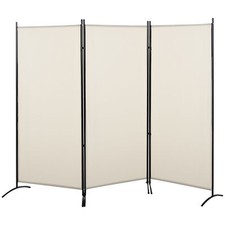 HOMCOM Paravento da Interno 3 Pannelli Pieghevole in Metallo e Poliestere Beige