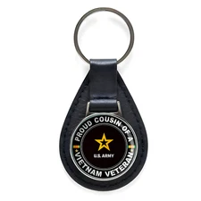 Proud Cousin Of A Vietnam Veteran Black Leather Keychain Silver Keyring