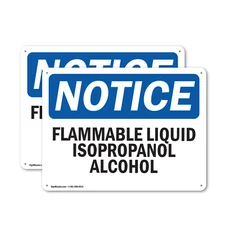 (2 Pack) Flammable Liquid Isopropanol Alcohol OSHA Notice Sign Decal Metal