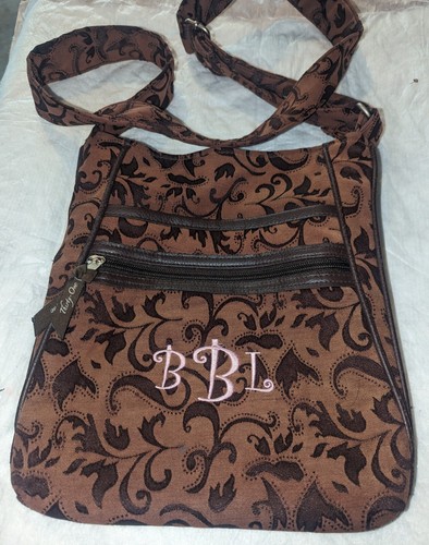 Thirty-One Crossbody Handbag Zip Brown Embroidered Shoulder Bag Purse Monogram - Picture 2 of 10