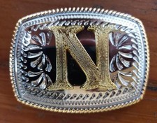 INITIAL " N " RODEO COWBOY LETTER SHINE REGULAR GOLD SILVER WESTERN BELT BUCKLE
