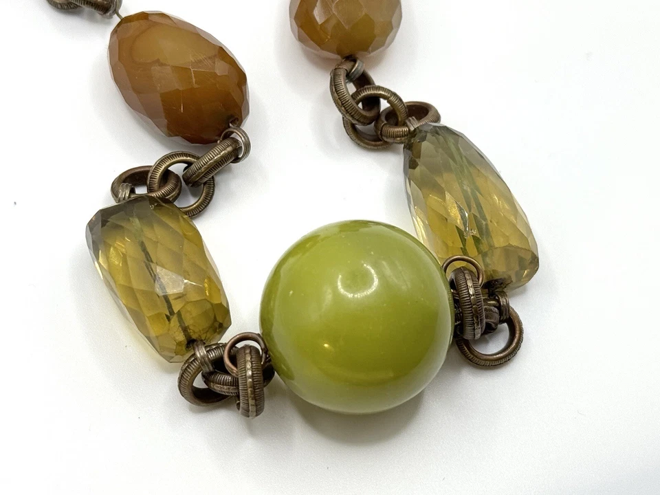 Collar de cadena Stephen Dweck grande grueso con múltiples piedras preciosas ámbar y perla de bronce Foto 3 de 4