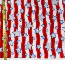 FABRIC - HOLIDAY INSPIRATIONS SILVER STARS ON RED 4TH OF JULY COTTON BTY - NEW 
