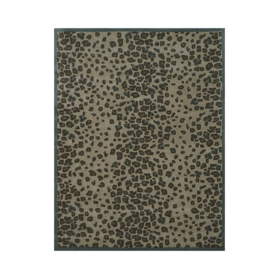 Alfombra beige de lana y bambú con estampado animal acolchado a mano de 7'8"x10' Foto 2 de 4