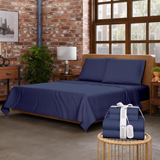 100 Cotton Twin Sheet Set, Organic Cotton Dark Blue Sheets, Lightweight Breat