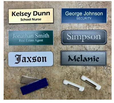 LASER ENGRAVED 1X3 EMPLOYEE PERSONALIZED NAME TAG BADGE ENGRAVED MAGNET OR PIN IDENTIFICATION