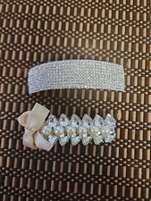 Vintage Rhinestone Hair Barrette And Pearl  Bow Hair Clip VGUC