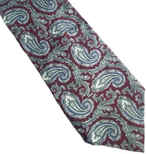 Mark Alexander Burgundy Blue Paisley Silk Necktie 57" Length 3.5" Width USA