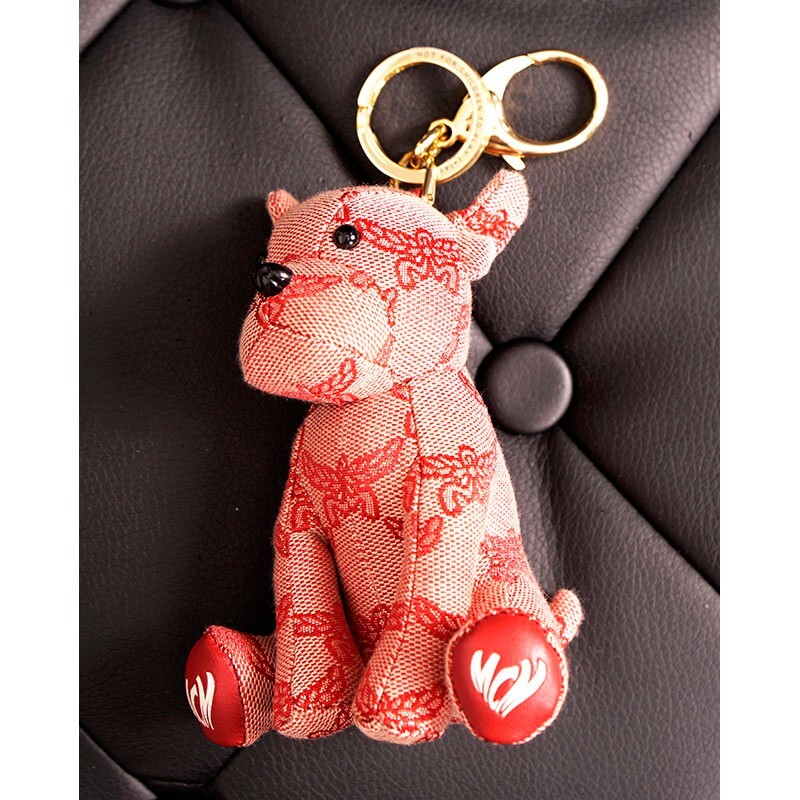 NEW $330 MCM Red Lauretos Monogram Jacquard Himmel FRENCH BULLDOG