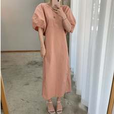 Lady Casual Short Puff Sleeve Dress Solid Loose Party Evening Elegant Chic Cute