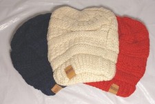 3 REDESS Kids Babies Winter Warm Beanie Hat Knit Cap One Size Blue Cream Red NWT
