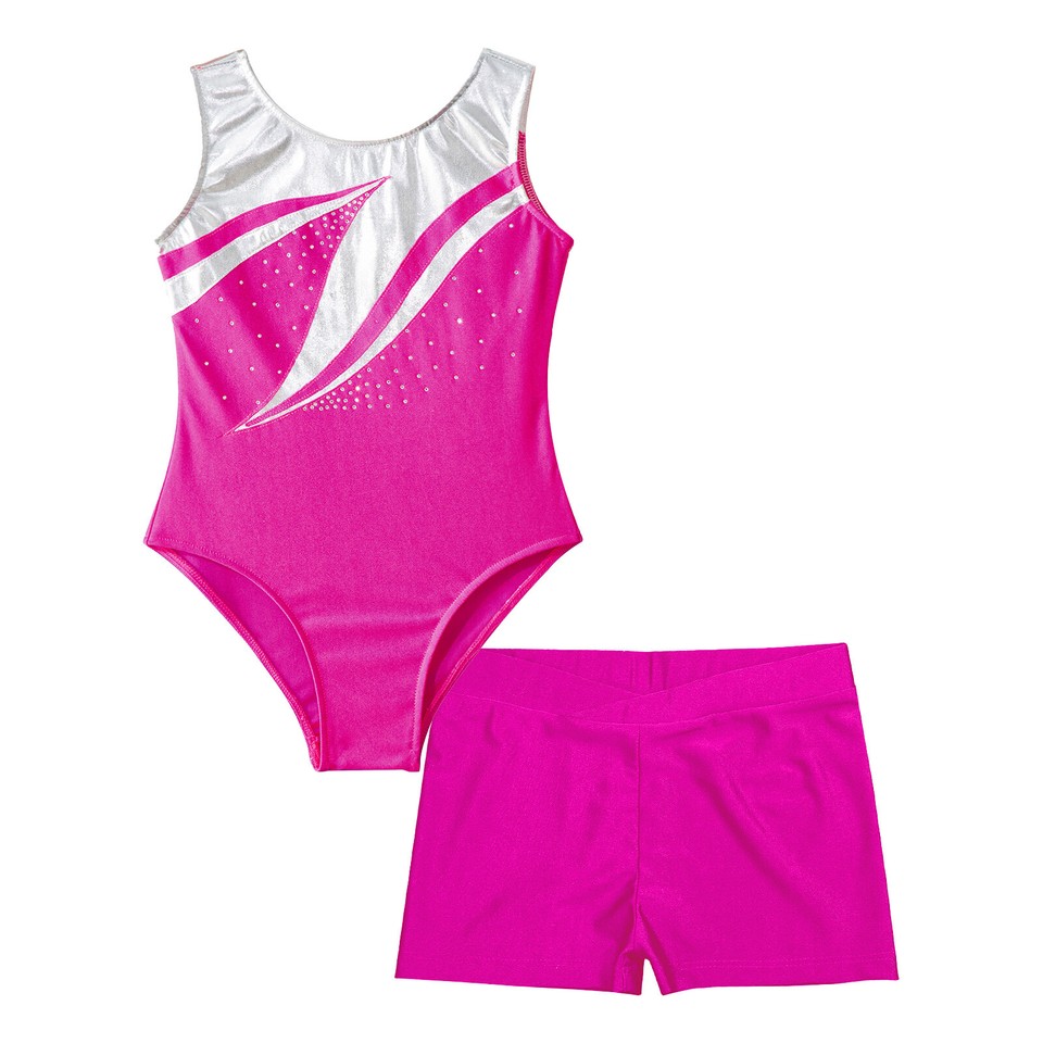 Iiniim Mädchen Turnanzug 3-tlg Set - Glitzer Gymnastikanzug Mit BH Top & Shorts