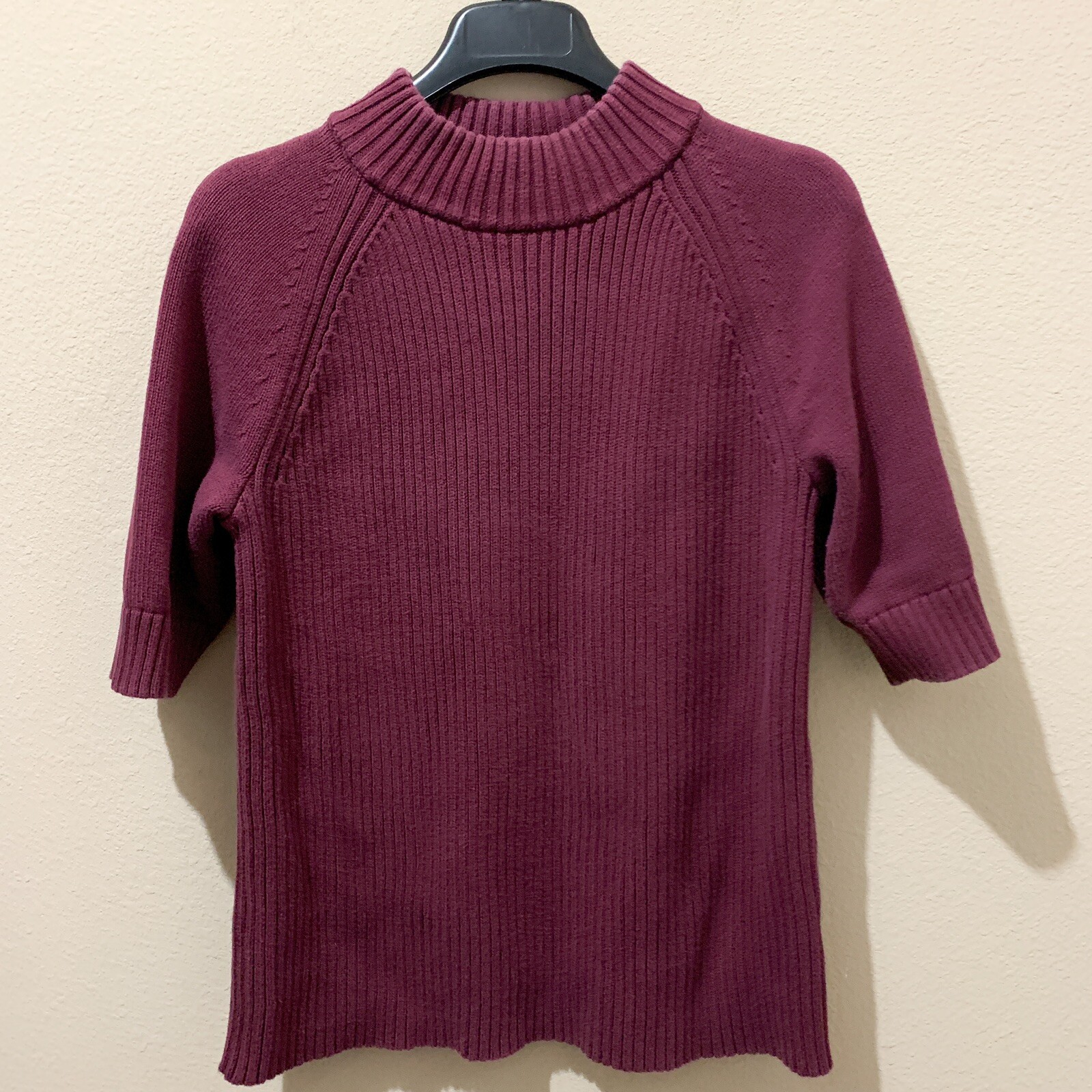 Lands' End Women Pullover Sweater Size XL 18 Burgundy Mock Neck Raglan Sleeve