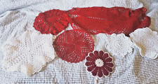 Vintage Lace Doily/Mats Hand Crochet Handmade Lot of 13 White Red Doilies