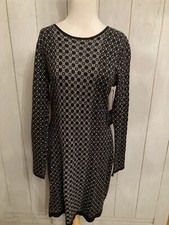 CYNTHIA ROWLEY BLACK WHITE GREY COTTON RAYON Sweater DRESS Zip Up Sz-medium NWT