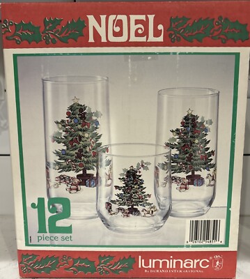 Luminarc Durand NOEL Christmas Tree 12 Pc Glassware Set Vintage