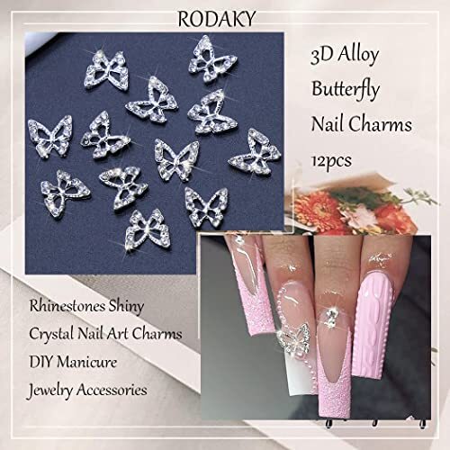 3D Alloy Butterfly Nail Art Charms 12PCS Silver Butterflies Silver Butterfly - Picture 2 of 6