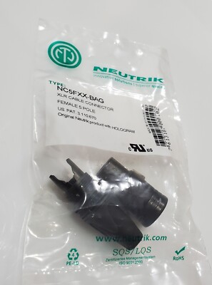 Neutrik NC5FXX-B 5 Pin DMX Plug Female XLR Cable Lighting Connector Black