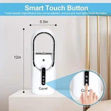 White 11.8" Portable Bladeless Desktop Personal Fan for Home, Office and Bedroom