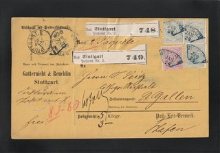 AD Württemberg Paketkarte aus Stuttgart nach St.Gallen