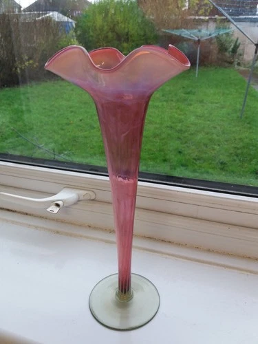 VICTORIAN GLASS VASE 12" OPALESCENT -- UV RE-ACTIVE