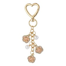 Heart Pearl Flower Keychain Elegant Gold Purse Charms, Gold/Pink