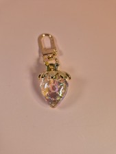 Acrylic Strawberry Bag Charm Keychain Gold Tone Cute Purse Accessory
