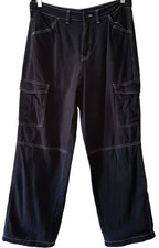 Tuyau cargo en denim look vintage divisé - pantalon baggy noir unisexe 42