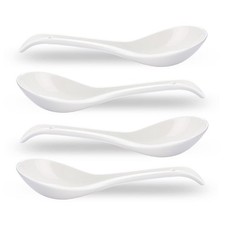 6.6 Inch Asian Soup Spoons, Ceramic Large Japanese Spoons Inch, White