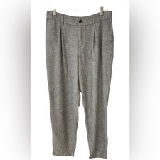 A New Day Gray Linen Blend Pleated High Rise Tapered Pants Trouser Size 8