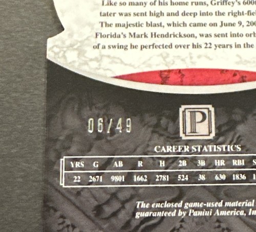2016 PANINI PANTHEON KEN GRIFFEY JR. 600!HOME RUN CLUB RELIC SP #’d 06/49! - Picture 7 of 8