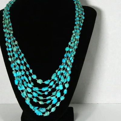 Jay King DTR mine finds 7 strand Liquid Sterling Silver Turquoise Necklace 925