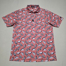 Bad Birdie Men's Watermelon Print Golf Polo Shirt Size Medium Short Sleeve Coral