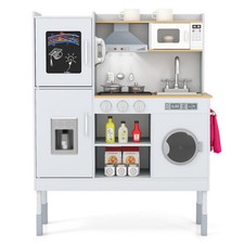 Pretend Play Kitchen Toy Kitchen Playset with Range Hood Ice Maker and Telephone