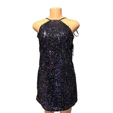 Jolt Womens Iridescent Sequin Halter Mini Dress Purple Cowl Back Size M