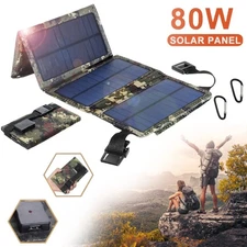80W USB Solar Panel Folding Power Bank Outdoor Camping Hiking Phone Charger