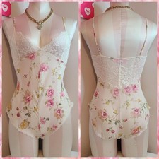 VTG 90s Victoria's Secret 100 Silk Chiffon Lace Bodysuit Teddy Size XS