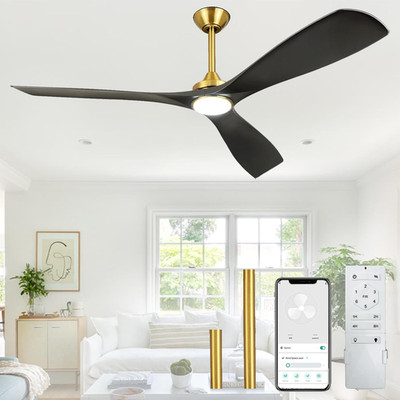 Stylish 52'' Black & Gold Smart Ceiling Fan with Light & Remote Control