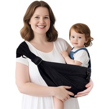 Plus Size Baby Sling Carrier, Extended Adjustable, 45 LBS, Anti-Slip, Plus-Black