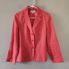 Talbots Womens 100 Irish Linen Orange Blazer Size 10p 3 Button Single Breasted