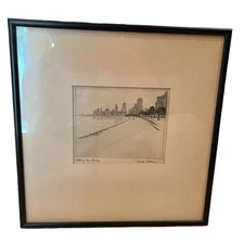 James Swann Listed artist Original Drypoint etching “along The lake” 1960 Framed