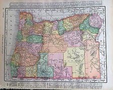 Oregon State Antique 1898 Graphic Illustration Map Atlas Print